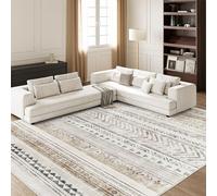 Art&Tuft 9x12 Area Rug, Super Soft Ultra-Thin Moroccan Washable Rug, Anti-Slip Backing Rugs for Living Room, Foldable Geometric Machine Washable (9'x12', Brown)