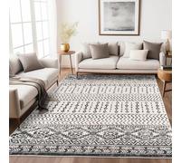 Art&Tuft Area Rug 5x7, Super Soft Ultra-Thin Moroccan Washable Anti-Slip Backing Rugs for Living Room, Foldable, Geometric, Machine Washable (5'x7', Black)