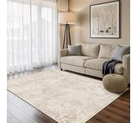 Art&Tuft Washable Rug, Non-Slip Backing, Abstract Rug 4' x 6', Stain-Resistant Rug for Living Room, Foldable and Machine Washable (TPR53-Beige, 4' x 6')