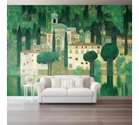 Art Urban Architecture Plants Wallpaper, Green Peel and Stick on Contact Paper Wall Paper Easy Peel Off - Mural Wallpaper for Living Room Bedroom Decor Non-Woven 200 x 140 cm（WxH