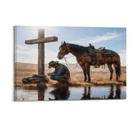 Art Vintage Horse Wall Art Poster Framed Canvas Print - Caballos Decoracion for Western Ranch, Christian Country Home Decor, Rustic Living Room Picture12x18inch(30x45cm)