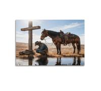 Art Vintage Horse Wall Art Poster Framed Canvas Print - Caballos Decoracion for Western Ranch, Christian Country Home Decor, Rustic Living Room Picture08x12inch(20x30cm)