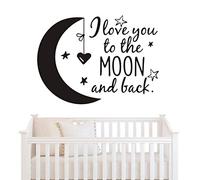 Art Wall Decal Quotes I Love You to The Moon and Back Kids Bedroom Decor Wall Sticker Vinyl Nursery Bedroom Mural SYY165 (57x78cm, Black)