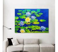Art Wall Decor Lotus Flower Leaves 100% Hand Painted Oil Paintings On Canvas Frameless Original Wall Art Horizontal Texture Artwork For Living Room 120X200Cm(47.2X78.7Inch)