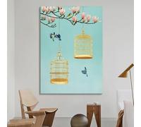 Art Wall Decor Magnolia Bird 100% Hand Painted Oil Paintings On Canvas Frameless Original Wall Art Aesthetic Texture Artwork For Living Room 60X80Cm(24X32Inch)