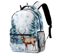 Art Watercolor Wild Forest Deer Surrounded by Fir Trees Backpack Rucksack for Girls Boys Schoolbag for Elementary Middle Students