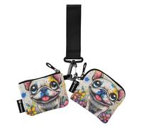 Art White French Bulldog Women's Dual Wallets Business Card Cases Slim Detachable Coin Purse Change Holder with Wristlet Strap for Daily Use 2 Pcs tarjetas de credito para