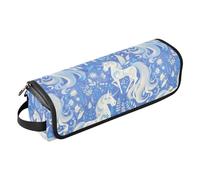 Art White Horses Blue 2-in-1 Curling Iron Travel Case and Heat Resistant Mat Dustproof Travel Hair Straightener Bag for Flat Irons, Straighteners, Curling Irons Trave Case for Women
