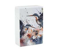 Art with Lily Flowers Birds Watercolor Cigarette Case - Portable Cigarette Box Lightweight Holder Case for Travel Waterproof Plastic Cigarettes Boxes Pocket Size Storage Box for 20 Cigarettes