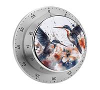 Art with Lily Flowers Birds Watercolor Kitchen Timer - Mechanical Visual Timer, Stainless Steel Digital Timers with Magnetic Base Egg Timers for Hard Boiled Eggs 60-Minute Countdown Kitchen Clock for