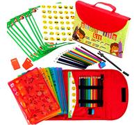 Art with smile Drawing Stencils for Kids Kit & Carry Case - - Child-Safe, Non-Toxic Stencil Set with 300 Shapes, Colored Pencils, Paper, Etc. - Travel Art Supplies for Creativity, Learning, Fun
