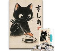 Art Wooden Puzzle, Adults, Sushi Eating Cat, 1000 Pieces | Adult Puzzle - easy-to-see colour differences for piece grouping on quiet evenings.
