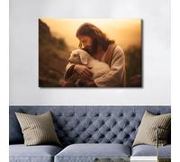 Art Work for Home Walls Jesus Pictures Print on Canvas Framed Art Wall Decor Christian Canvas Prints 1 Piece Wall Art Lost Lamb Prints Wall Art Posters Artwork Wall Hanging, 60x90cm
