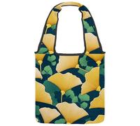 Art Yellow Ginkgo Leaf Reversible Canvas Shoulder Tote - Double-Sided Print, 12oz Cotton, 27cm Drop, Fold-Flat Bag for Travel, Shopping, Street Outings