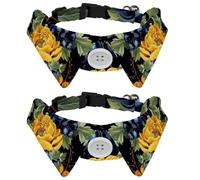 Art Yellow Peonies Flowers and Grapes Dog Collar Bowtie, Comfortable Adjustable Dog Bow Tie Collar for Small Boys and Girls Pets