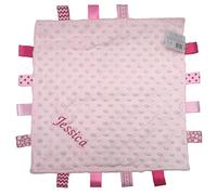 art2tshirt Personalised Embroidered Baby Dimple Comforter Tags Blanket with name Newborn Boy or Girl (Pink)