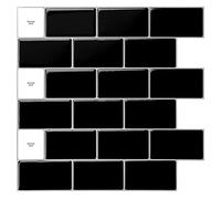 Art3d 10-Sheet Black Metro Peel and Stick Subway Tiles, 12"x12" Modern Mosaic Wall Panels for Kitchen, Bathroom, Bedroom & Laundry