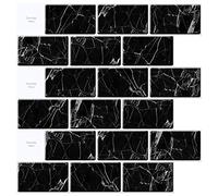 Art3d 10-Sheet Peel and Stick Backsplash Tiles, 12"x12" Subway 3D Wall Panels for Kitchen and Bathroom Black Marble Design