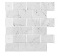Art3d 10-Sheet Peel and Stick Subway Backsplash, 12 in. x 12in. White Marble Design