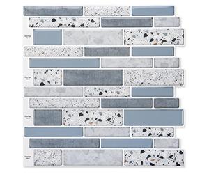 Art3d 10 Sheets Peel and Stick 12"x12"Brick Kitchen Backsplash Self-Adhesive Wall Tile Stone Design Blue Marble