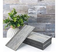 Art3d 102-Piece Faux Stone Peel and Stick Backsplash Tile, Waterproof Thick PVC Stick on Subway Wall Tile for Kitchen Bathroom Laundry Room Fireplace, 3" x 6" Distressed Wood Plank