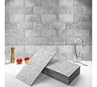 Art3d 102-Piece Faux Stone Peel and Stick Backsplash Tile, Waterproof Thick PVC Stick on Subway Wall Tile for Kitchen Bathroom Laundry Room Fireplace, 3" x 6" Natural Stone White