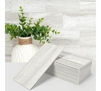 Art3d 102-Piece Faux Stone Peel and Stick Backsplash Tile, Waterproof Thick PVC Stick On Subway Wall Tile for Kitchen Bathroom Laundry Room Fireplace - 3" x 6" Gray White