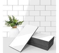 Art3d 102-Piece Faux Stone Peel and Stick Backsplash Tile, Waterproof Thick PVC Stick on Subway Wall Tile for Kitchen Bathroom Laundry Room Fireplace, 3" x 6" Glossy White