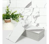 Art3d 102-Piece Faux Stone Peel and Stick Backsplash Tile, Waterproof Thick PVC Stick on Subway Wall Tile for Kitchen Bathroom Laundry Room Fireplace, 3" x 6" Gray Marble