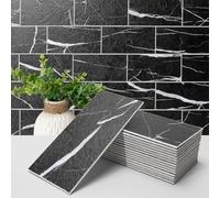 Art3d 102-Piece Faux Stone Peel and Stick Backsplash Tile, Waterproof Thick PVC Stick on Subway Wall Tile for Kitchen Bathroom Laundry Room Fireplace, 3" x 6" Black Marble