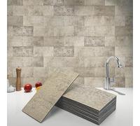 Art3d 102-Piece Faux Stone Peel and Stick Backsplash Tile, Waterproof Thick PVC Stick on Subway Wall Tile for Kitchen Bathroom Laundry Room Fireplace, 3" x 6" Stone Beige