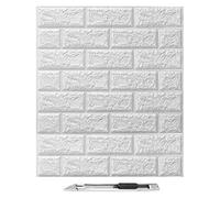 Art3d 10Pcs 3D Brick Wallpaper in White, Faux Foam Brick Wall Panels Peel and Stick, Waterproof for Bedroom, Living Room, and Kitchen Decor (14.5 Sq.Ft)