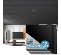 Art3d 12-Pack Smooth 3D Decorative Suspended Drop Ceiling Tiles 2ft x 2ft in Black, PVC Ceiling Panels 24 x 24in.