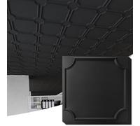 Art3d 2x2 Ft Drop Down PVC Ceiling Tiles, 3D Textured Glue up Ceiling Panel for Office Living Room Home Decor - 12-Pack Covers 48 Sq.Ft, Black