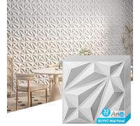 Art3d 33-Pack 3D Wall Panel for Interior Wall Décor, Diamond Textured PVC Accent Wall Paneling for Living Room Bedroom Office TV Wall Background, 11.8"x11.8" Cover 32.Sq.Ft., White