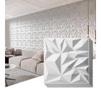 Art3d 33-Pack 3D Wall Panels for Interior Decor, Modern Diamond Textured Accent Paneling for Gaming Living Room TV Background, 12 x 12 inch White