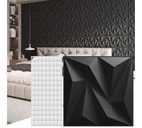 Art3d 3D Wall Panel for Interior Wall Décor with Tape, PVC Diamond Textured Wall Panels, Accent Wall Panels for Living Room Lobby Bedroom Hotel Office, 12''x12'', 50 Pack, Black