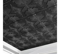 Art3d 61x61cm Drop Ceiling Tiles 24x24 in Black Pack of 12, 3D Wainscoting Ceiling Panels Glue Up Cover 48 Sq.ft