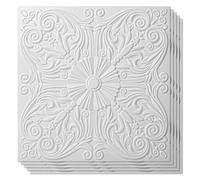 Art3d Decorative Ceiling Tile 2x2 Glue up, Lay in Ceiling Tile 24x24 Pack of 12 Floral Ceiling Panels in Matt White