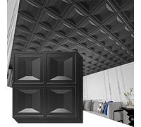 Art3d Drop Ceiling Tiles 24x24, 12 Sheets PVC Decorative Glue up Ceilng Panels 2x2, Black