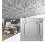 Art3d Drop Ceiling Tiles 24x24 in Argent Silver (12-Pack, 48 Sq.ft), Wainscoting Panels Glue Up 2x2