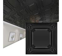 Art3d Drop Ceiling Tiles 605mm x 605mm Fit in 600mm x 600mm (12-Pack, 48 Sq.ft), Black Plastic Acoustic Ceiling Tiles Wainscoting Ceiling Panels Glue Up