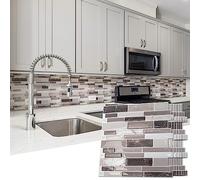 Art3d Peel and Stick Backsplash Tiles for Kitchen, 10-Sheet Self Adhesive Removable Stick On Vinyl Wall Tiles, 12" x 12",Brown Marble