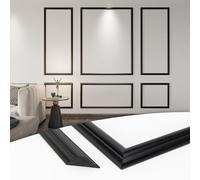 Art3d Pre-Cut Wall Molding Set of 6 pcs, Ready-to-Assemble Wainscoting Panels for Interior Wall Décor Living Room Bedroom Accent Wall - Installed with Glue, 3 Top 3 Bottom, Black