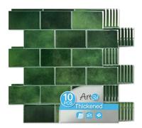 Art3d Upgrade Thicker Peel and Stick Green Wall Tiles Backsplash for Kitchen and Bathroom, Metro Subway Tiles Self Adhesive Tile Stickers,12"x 12", 10-Sheet