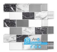 Art3d Upgrade Thicker Peel and Stick Grey Marble Wall Tiles Backsplash for Kitchen and Bathroom, Metro Subway Tiles Self Adhesive Tile Stickers,12"x 12", 10-Sheet
