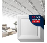 Art3dwallpanels Ceiling Tiles 24 x 24 Drop Ceiling Tiles, 12 Pack Drop in High Grade PVC Wall Panels, Fire Rated, Waterproof, Light Weight, Cover 48 Sq.Ft, White