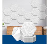 Art3dwallpanels Self Adhesive 12 Pack Acoustic Panels, 14" X 12" X 0.4" Soundproof Wall Panels, High Density Sound Absorbing Panels Hexagon Beveled Edge Sound Dampening Panels, Studio Treatment Tiles