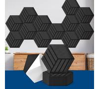 Art3dwallpanels Self Adhesive 14" X 12" X 0.4" Acoustic Panels, 12 Pack Soundproof Wall Panels, High Density Sound Absorbing Panels Hexagon Beveled Edge Sound Dampening Panels, Studio Treatment Tiles