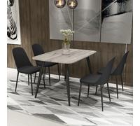 arta grey wooden dining table 4 curve plastic black chairs